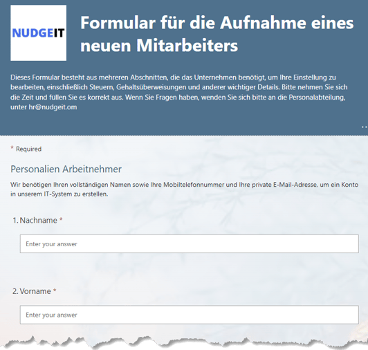 Onboarding-Fragebogen in Microsoft Forms